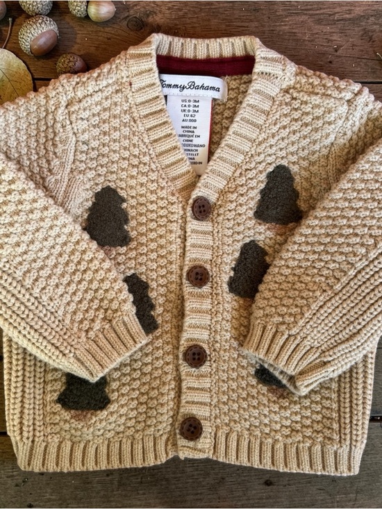Tommy Bahama Other - Tommy Bahama Kids Cream Knit Cardigan with Green Pine Tree Patches Unisex 0-3M